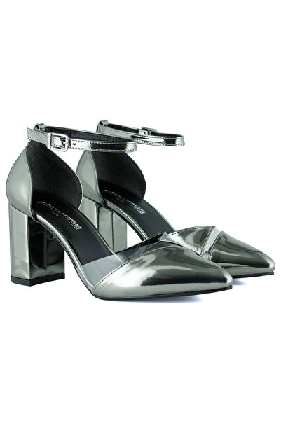 Erkan Saçmacı Aurora Platinum Mirror Transparent Design Pointed Toe Thick Heeled Classic Shoes
