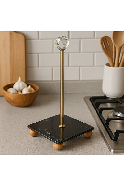 MİS KİTCHEN Napkin Holder Crystal Ball Gold Rod Square Glass Towel Holder - P...