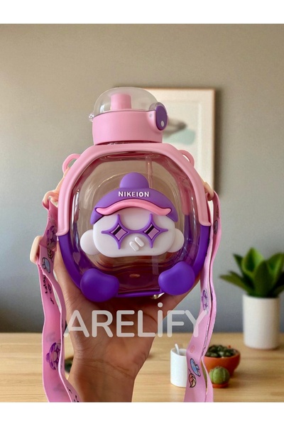 Arelify Sevimli Karikatür Boyun Askılı Çift Pipetli Matara Okul Suluğu Büyük ...