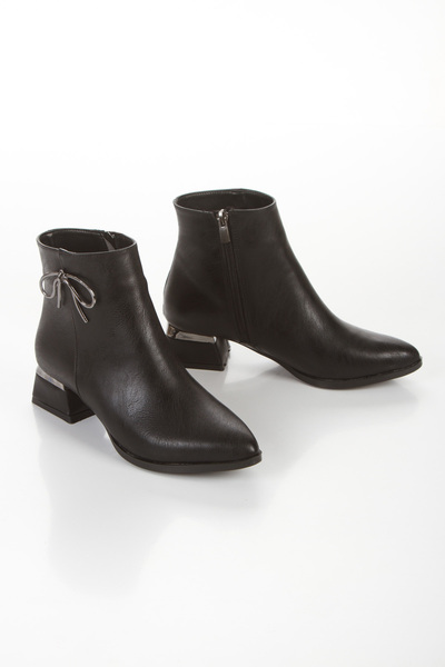 DYG STORE Black Bow Stone Women's Pointed Toe Casual Boots