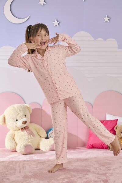 RAPAPA Set pijamale pentru fete din piele intoarsa cu nasturi 3276P