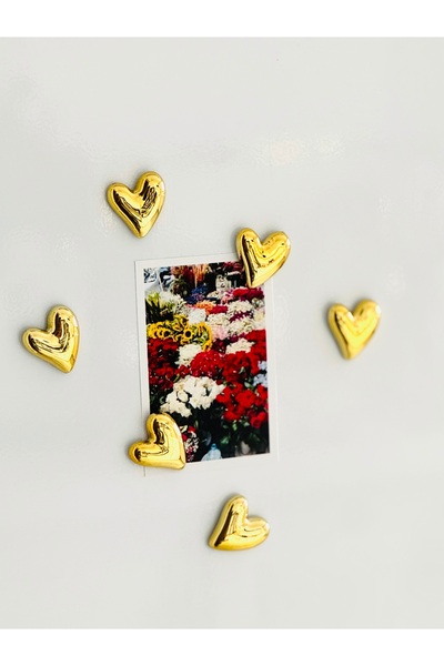 TOGO Kalpli Buzdolabı magneti - Buzdolabı süsü - 5’li Kalpli magnet- Gold magnet