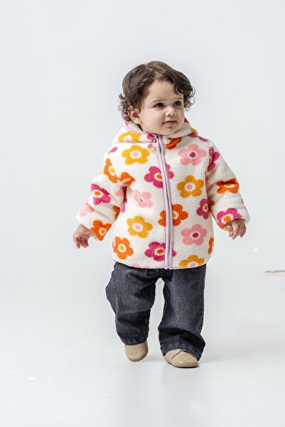 Magu Children's Cotton Floral Print Hooded Zipper Coat - Colorful Fleece Outerwear