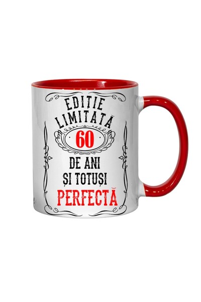 T&M Personalizare Personalized Mug - Limited Edition 60 Years and Perfect, Red Interior, 330 ml