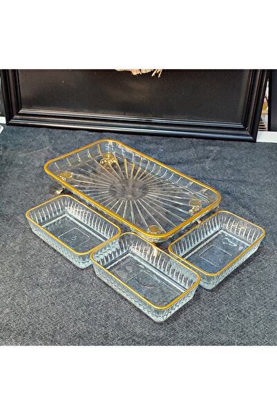 SEÇKİNEV Kuatre 4-Piece Pedestal Snack & Breakfast Bowl (Gold-Silver)