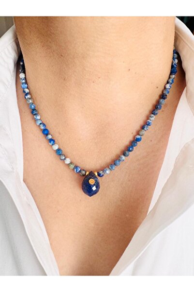 DEVİ fashion قلادة من حجر اللازورد الطبيعي 45 سم