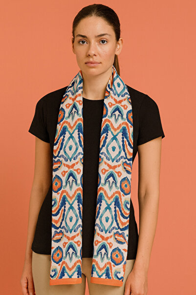 tuaipek ORANGE BOHO Desen Şık & Zarif Kadın Aksesuarı Saten Fular 30x165cm