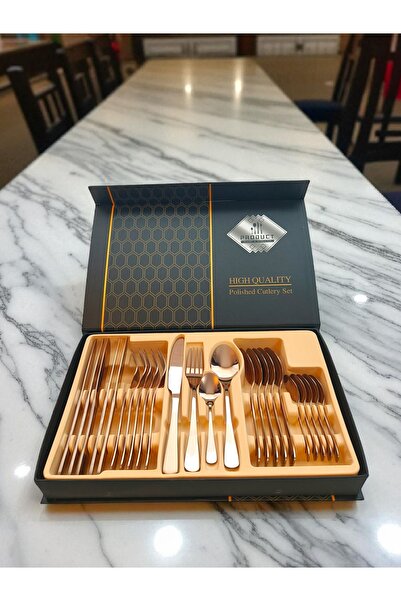 OEM 24-piece pink cutlery set with glossy finish