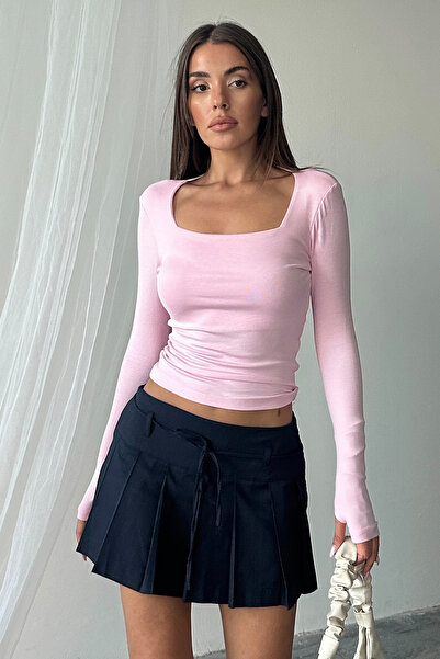 LACHT Γυναικείο ροζ βαμβακερό κορμάκι με τετράγωνο λαιμόκοψη