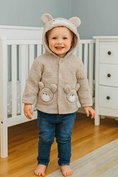 MİLAYS LİFE HOME COLLECTİON 1-3 Years Old Lamb Welsoft Hooded Embroidered Cardigan