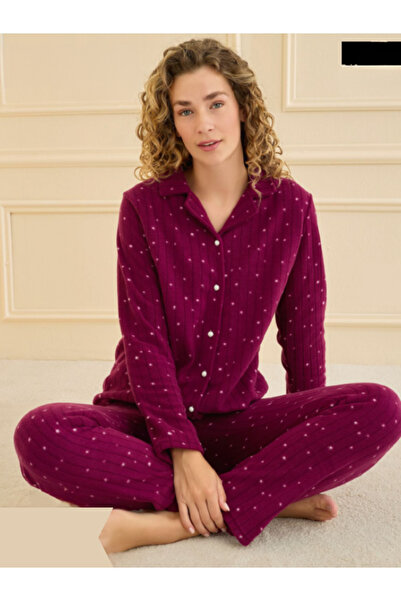 ARCAN SET DE 2 PIESE PENTRU FEMEI, ALB, CU MOTIV STELE MICI, CU Guler, Fleece...