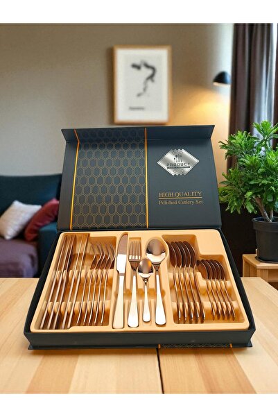 OEM 24-piece pink cutlery set with glossy finish