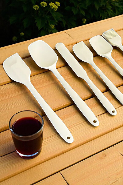 Home Elvory 6 Piece Silicone Heat Resistant Kitchen Serving Set Cream