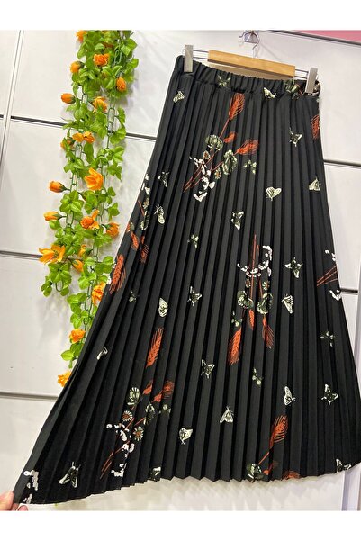 edu collection Patterned Pleated Crepe Skirt with Lining