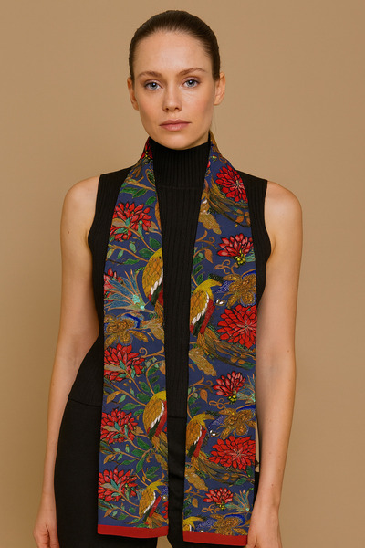 tuaipek KRALİÇE BAHÇESİ Desen Şık & Zarif Kadın Aksesuarı Saten Fular 30x165cm