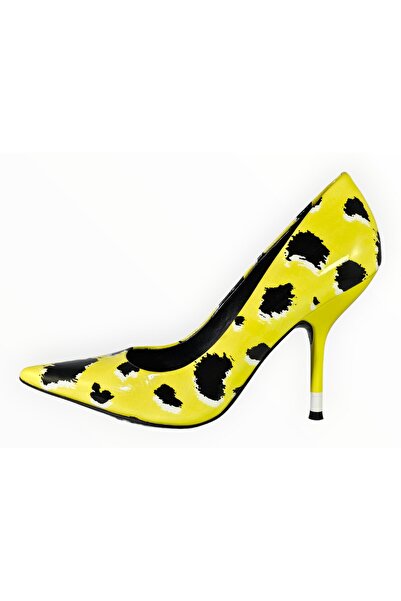 Calvin Klein High-Heeled Shoes, Patent Leather Yellow with Black Spots, Size 37 EU