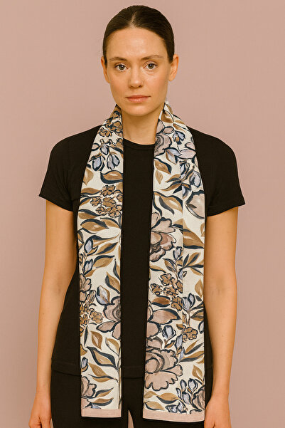 tuaipek VİOLET CHARM Desen Şık & Zarif Kadın Aksesuarı Saten Fular 30x165cm