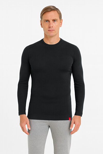 Cottonland Men's Rocco O-Neck Medium Thick Ribbed Stretch Long Sleeve Cotton T-Shirt Dark Gray