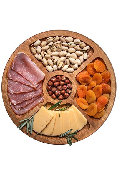 OK Wood Premium Natural Wooden Round Serving and Presentation Tray 29 cm – Snack, Cheese and Meat Plate