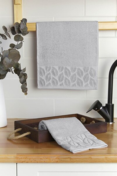 Dantelux قطعتان من مناشف المطبخ القطنية (30×50 سم) 100% قطن - رمادي