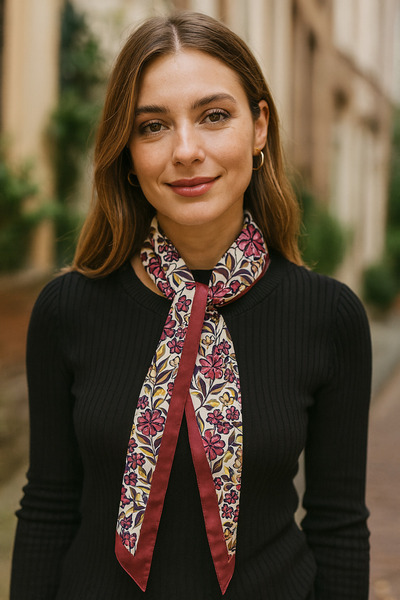 tuaipek SEPYA ÇİÇEK Desen Şık & Zarif Kadın Aksesuarı Saten Fular 30x165cm