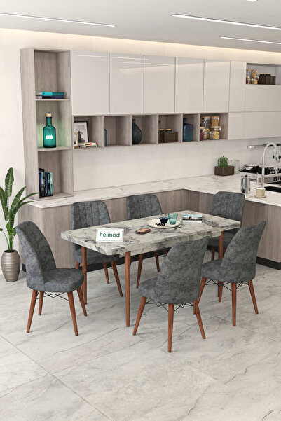 Helmod Mobilya Helmod 6 Kişilik Açılır Masa Sandalye Takımı Mutfak Masası Tak...