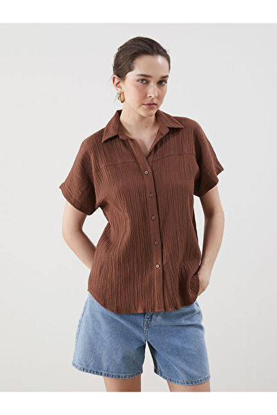 LC Waikiki Cămașă maro cu croială lejeră texturat pentru femei