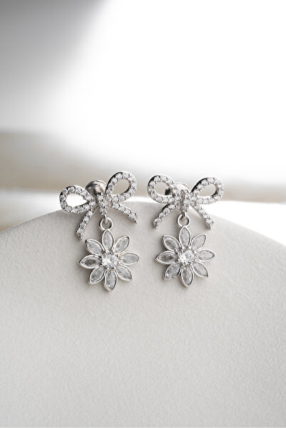 Silvano Jewelry 925 Ayar Gümüş Fiyonklu Çiçek Küpe