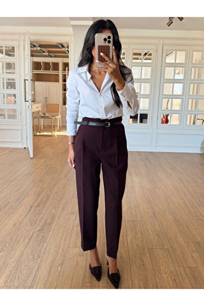 My Blog Burgundy Belted Trousers - 3790