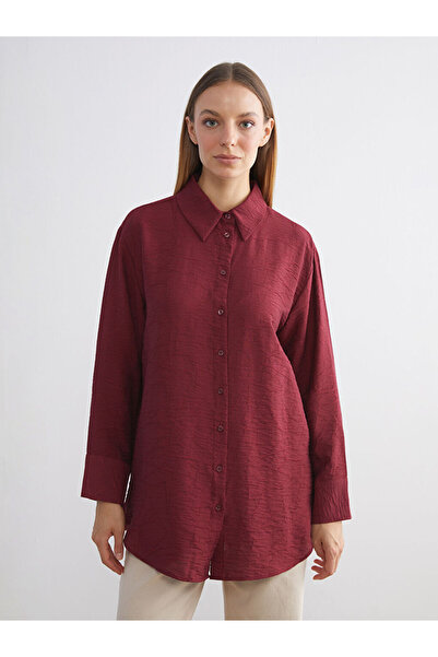 LC Waikiki Burgundy Embroidered Women's Shirt Tunic