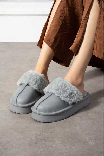 Moda Devrin Gray Removable Velcro Sole Home Balcony Garden Outdoor Slippers