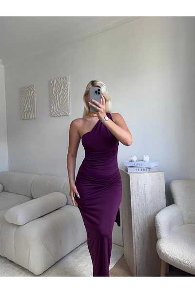 Zora Butik Boyun Bağlamalı Drapeli Elbise - MOR