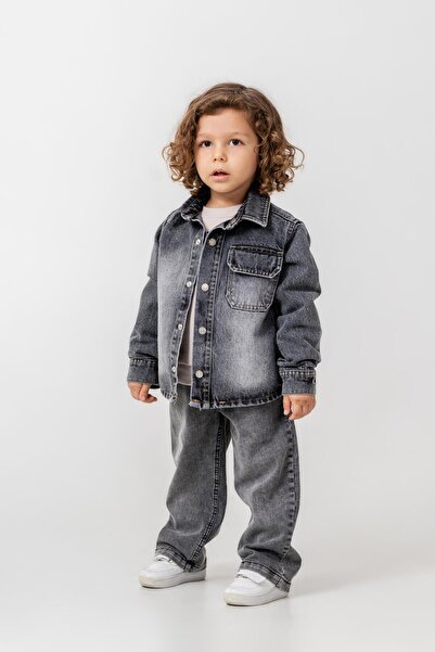 Magu Boys' Cotton Gray Denim Jacket & Pants Set