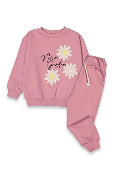 baby flamindo طقم رياضي للفتيات من بيبي فلاميندو مطبوع عليه زهور ومطرز بخيطين