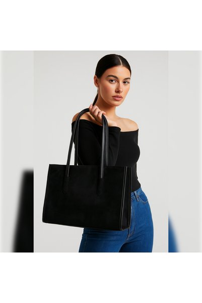 ArdaEge Black Hand and Shoulder Suede Bag