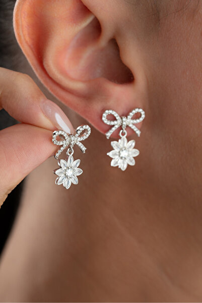 Silvano Jewelry 925 Ayar Gümüş Fiyonklu Çiçek Küpe