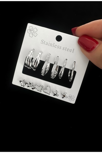 DarkellaStore Multi Ring Earrings, Heart Earrings, 6-Piece Earring Set