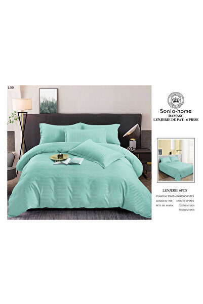 FIONNA.RO Lenjerie Din Bumbac Satinat Tip Damasc - Verde Ou De Rata