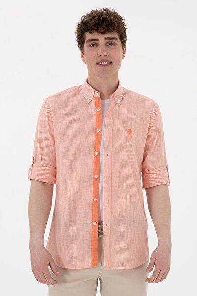 U.S. Polo Assn. Camasa Barbat Cu Dungi Verticale De Culoare Portocalie
