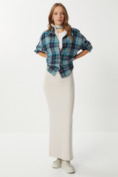 Lovelyİstanbul Soft Knitted Skirt with Slits Lub0226 Beige