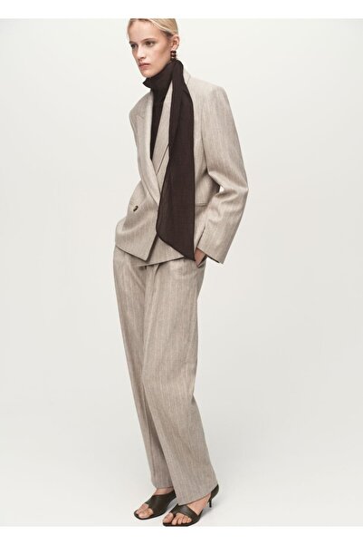 MANGO Woman İnce çizgili yünlü takım pantolonu