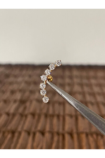 Rupen Kraft 316 L Cerrahi Çelik Pırlanta Modeli Zirkon Parlak Taşlı Kıkırdak Helix Tragus Piercingi