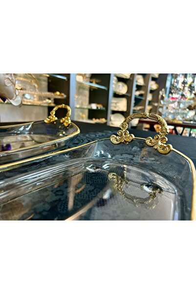 Santara Avangarde 2 Pieces Gold Colored Metal Handle Gold Gilt Stunning Tray & Presentation Holder