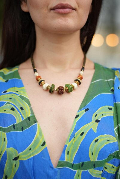 Miss Boheme Nepal Ethnic Bohemian Wooden Gold Detailed Necklace