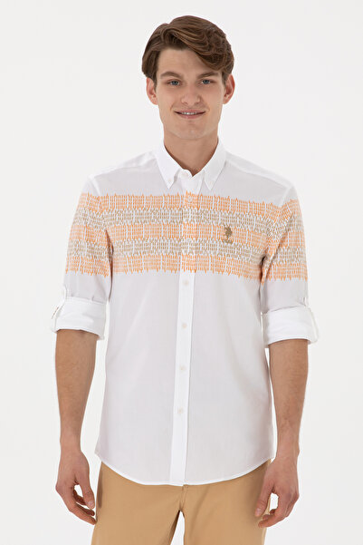 U.S. Polo Assn. Camasa Barbat Alba Cu Nasturi La Guler Print Drops