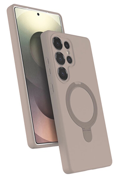 m.tk moveteck Samsung Galaxy S24 Ultra Kılıf Magsafe Halkalı Extra Standlı içi Kadife Yumuşak Renkli Silikon Kapak