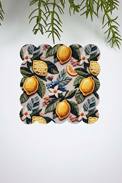 decofav 3D Embroidery Effect Lemons Laser Cut Digital Printed Cocktail Napkin 1 Piece