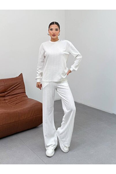 MY DEPO Women's Knee-Length Stone Detail Design Top and Bottom Comfortable Set