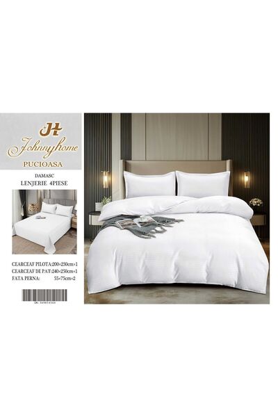 FIONNA.RO Damask Cotton Linen 4 Pieces - White