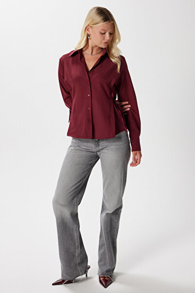 Ritnice Women's Adrian Side Tie Detail Burgundy Shirt
